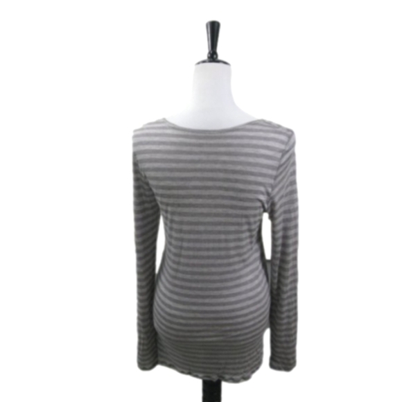 EILEEN Fisher Gray Stripe Semi Sheer Long Sleeve Top Size Medium - Picture 2 of 4